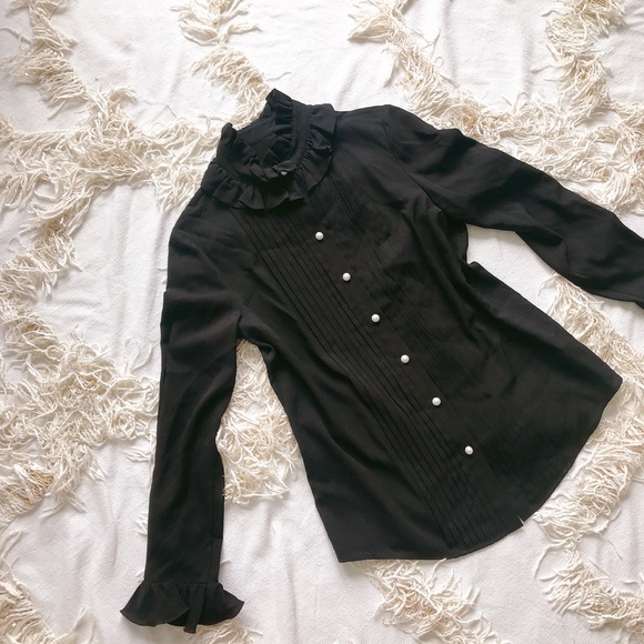 AMASS Vintage Pearl Black Ruffled Dress Shirt 💕💕 - Picture 3 of 4